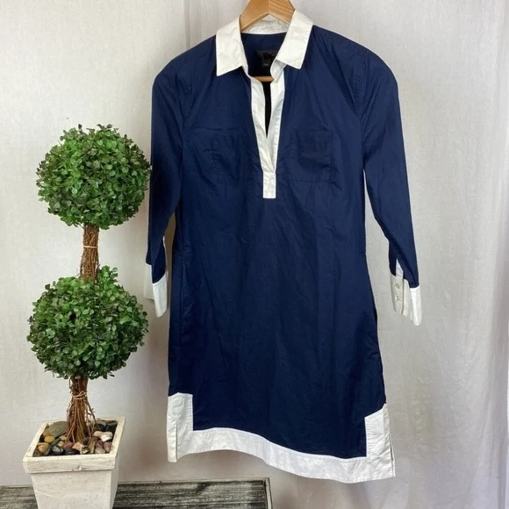 J Crew Blue & White Long Sleeve Casual Shirt Dress 4